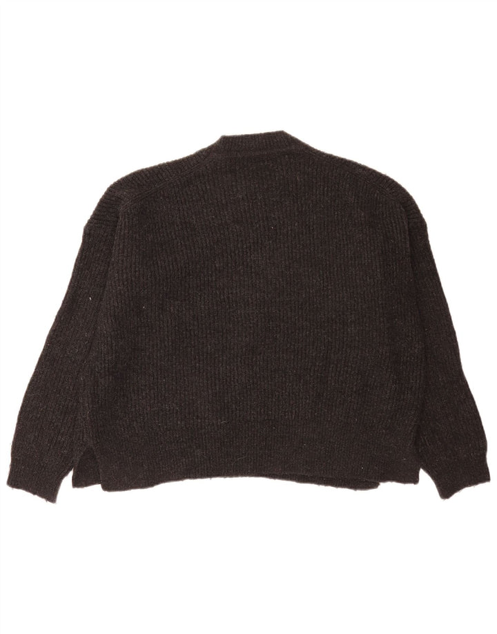 Zara Mujer Crop Oversize Cuello Redondo Jersey Suéter UK 10 Small Gris