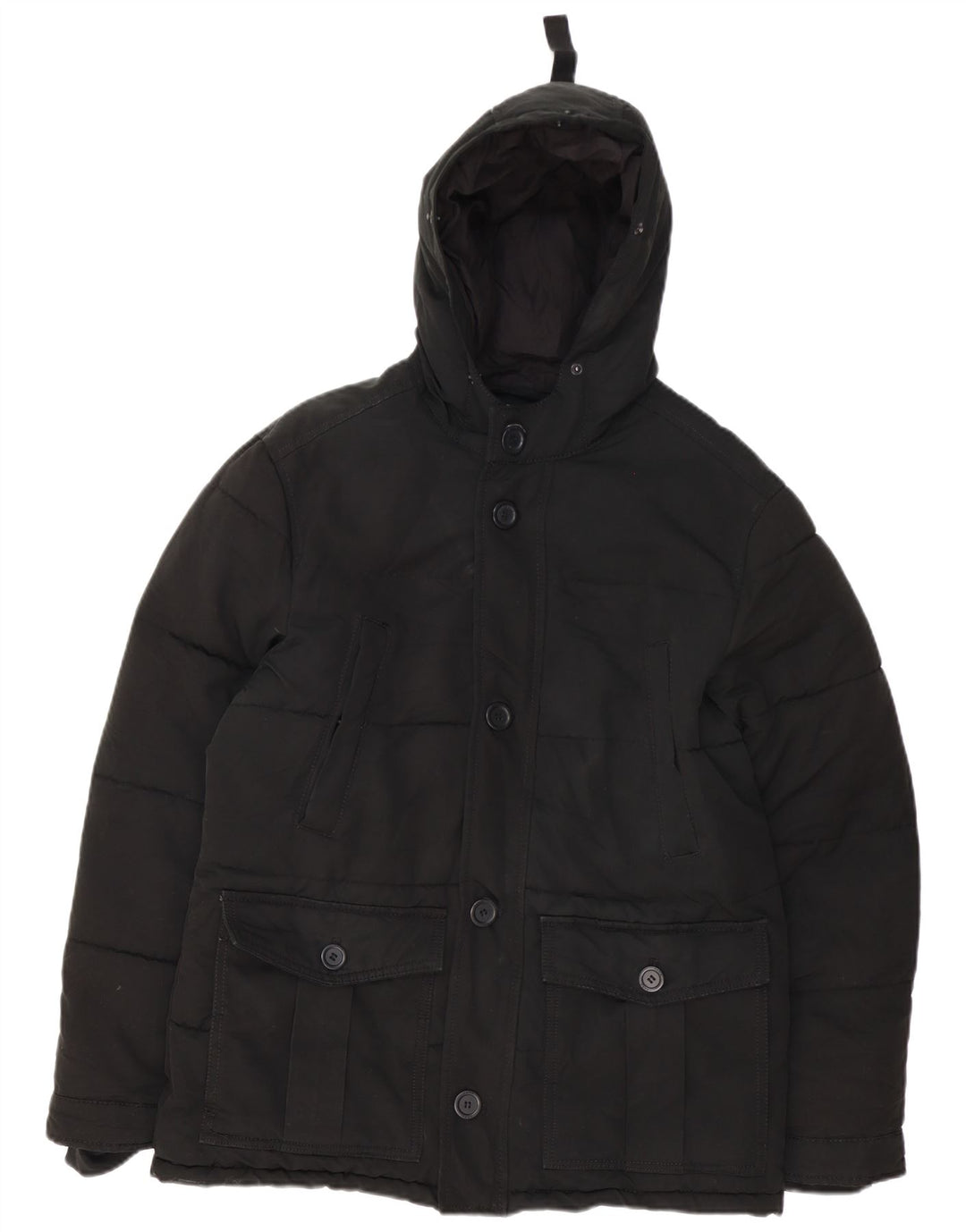 Zara Hombre Chaqueta Acolchada Con Capucha UK 38 Medium Negro