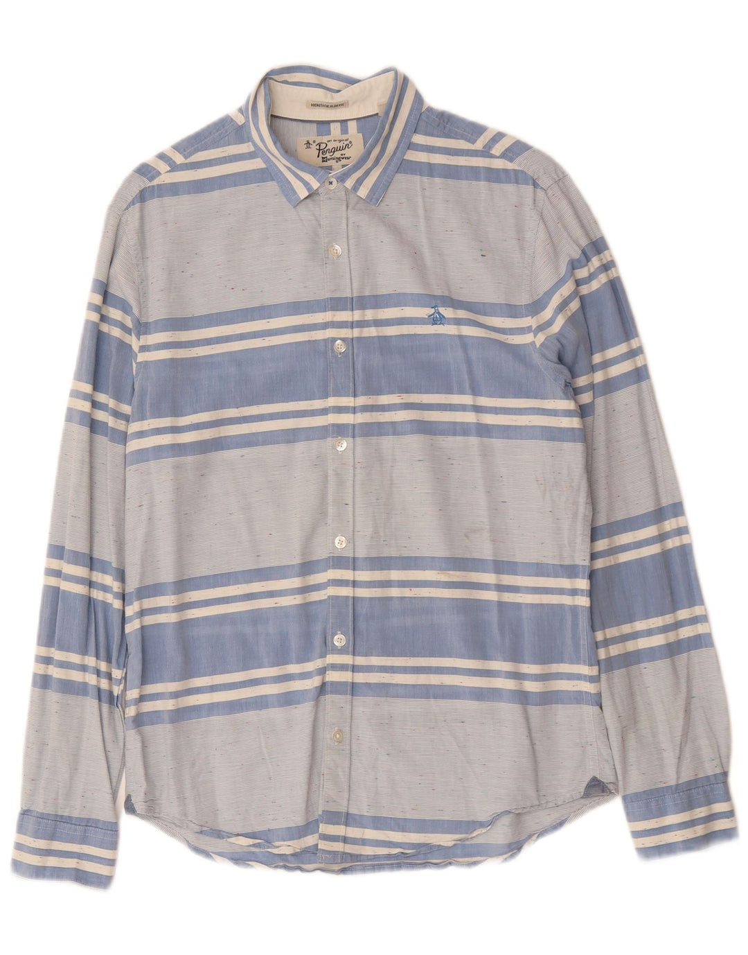 PENGUIN Camisa Heritage Slim Fit de algodón a rayas azul medio para hombre