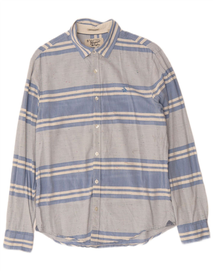 PENGUIN Camisa Heritage Slim Fit de algodón a rayas azul medio para hombre