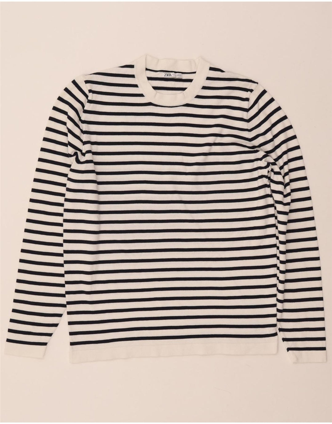 ZARA Hombre Top Manga Larga Algodón Rayas Blanco Pequeño