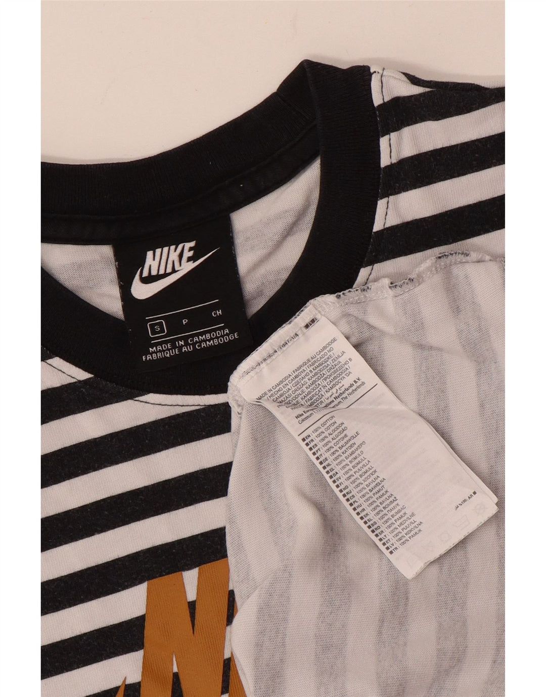 NIKE Camiseta gráfica para mujer Top UK 10 Small Black Stripe Cotton