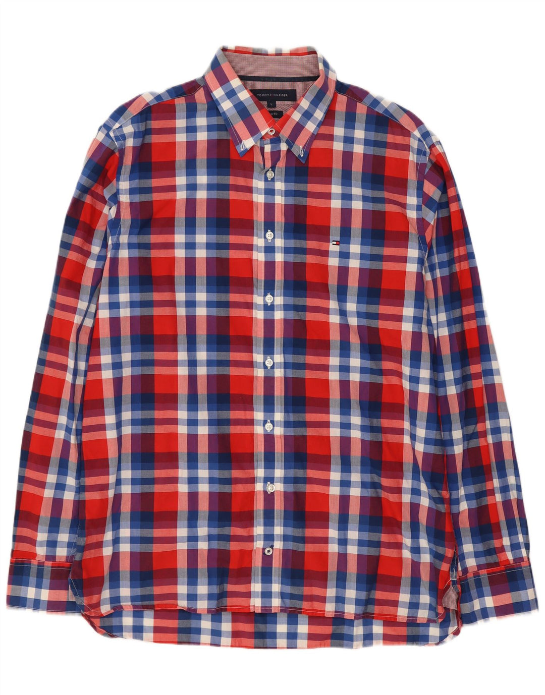 Camisa Tommy Hilfiger de corte personalizado para hombre, algodón a cuadros rojos grandes