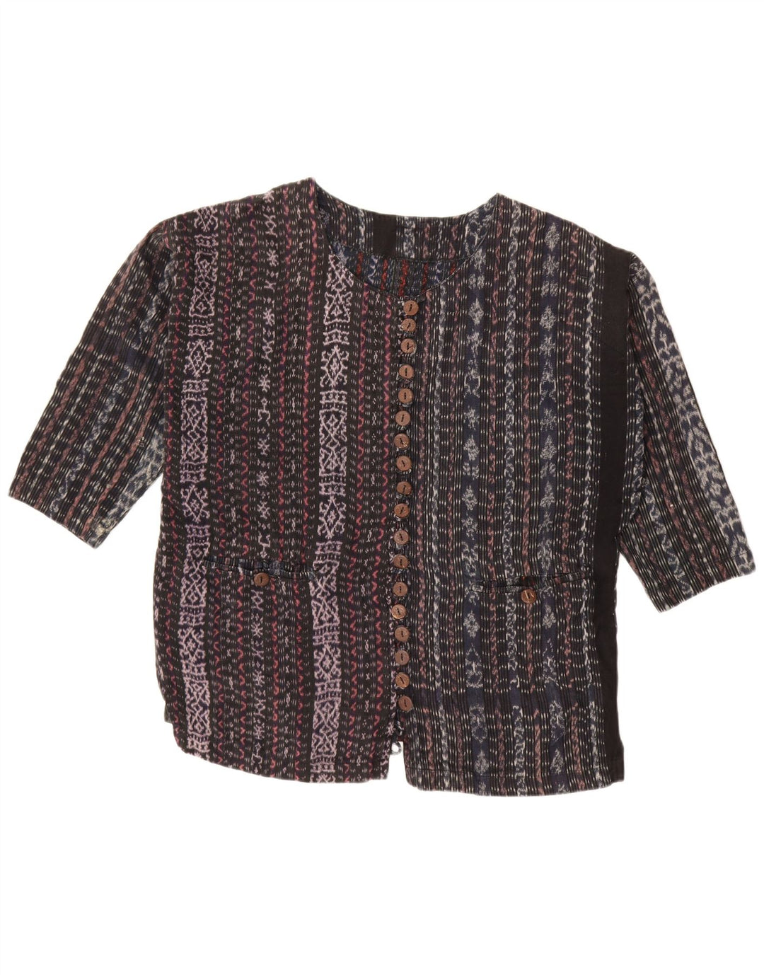 VINTAGE Mujer 3/4 Manga Camisa Blusa UK 18 XL Rayas Negras