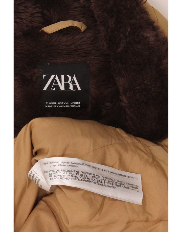 Zara Mujer Sherpa Chaqueta Acolchada UK 20 2XL Beige Poliéster