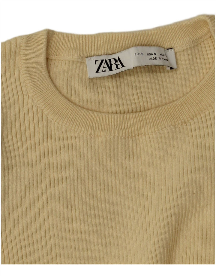 Zara Mujer Crop Blusa De Manga Larga Top UK 8 Small Amarillo