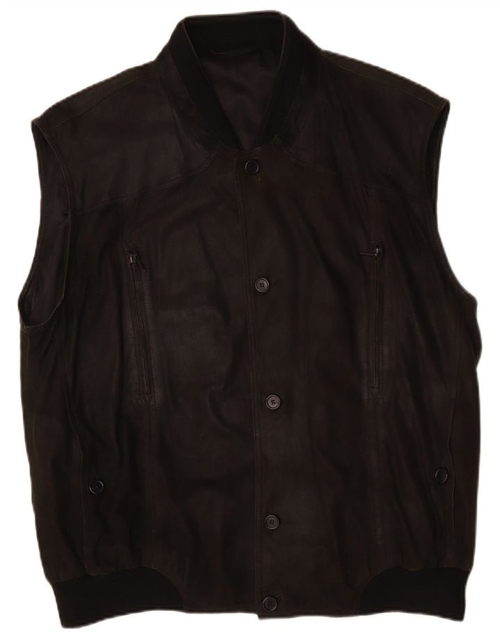 Striwa Chaleco de cuero para hombre IT 58 4XL Cuero negro