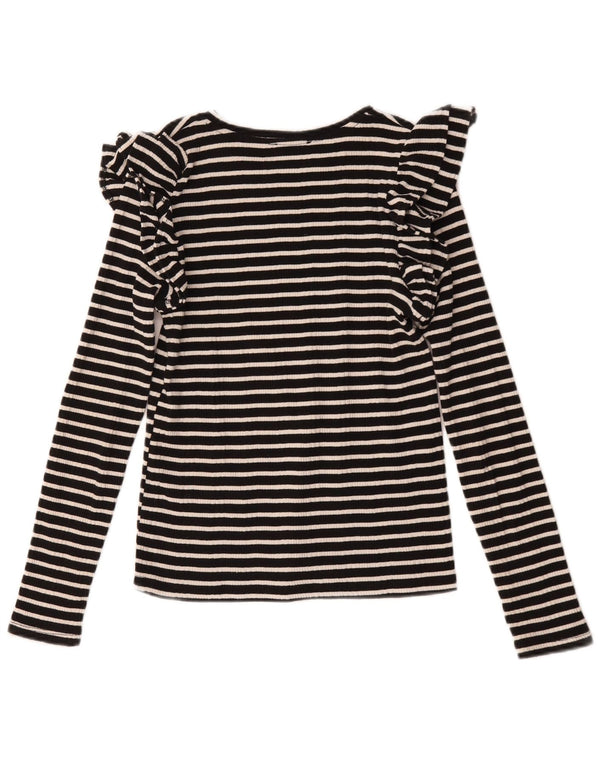 Zara Mujer Top Manga Larga UK 42 Mediano Rayas Negras