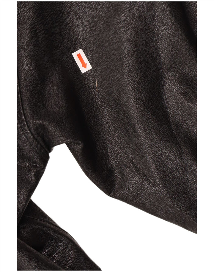 VINTAGE Abrigo de cuero para mujer Reino Unido 18 XL Cuero negro