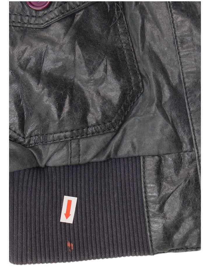 Vintage mujer bombardero chaqueta de cuero IT 46 cuero azul marino grande