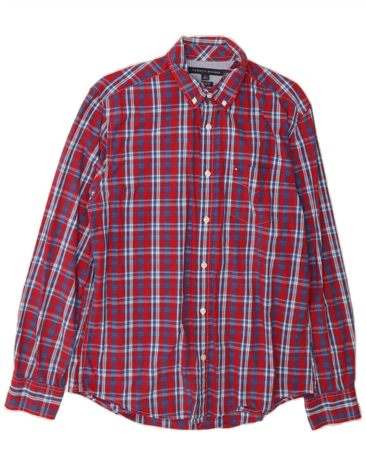 TOMMY HILFIGER Mens Custom Fit Shirt Medium Red Check Cotton Vintage Tommy Hilfiger and Second-Hand Tommy Hilfiger from Messina Hembry 