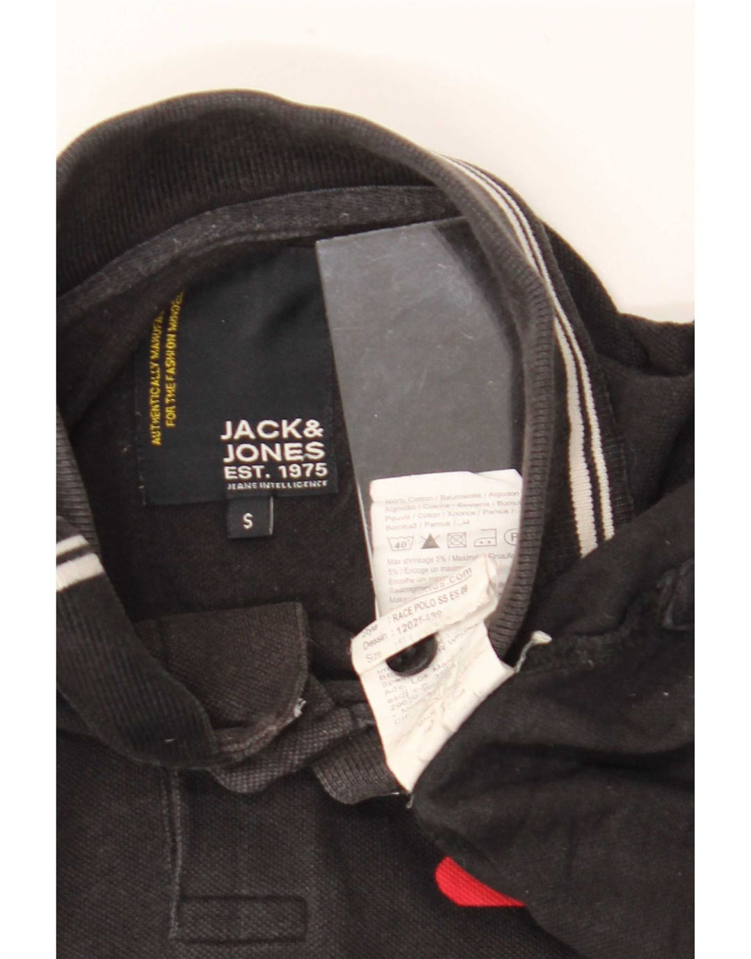 Jack & Jones Polo gráfico para hombre de algodón negro pequeño