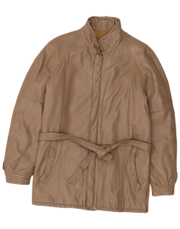 Vintage mujer chaqueta de cuero Reino Unido 14 marrón medio