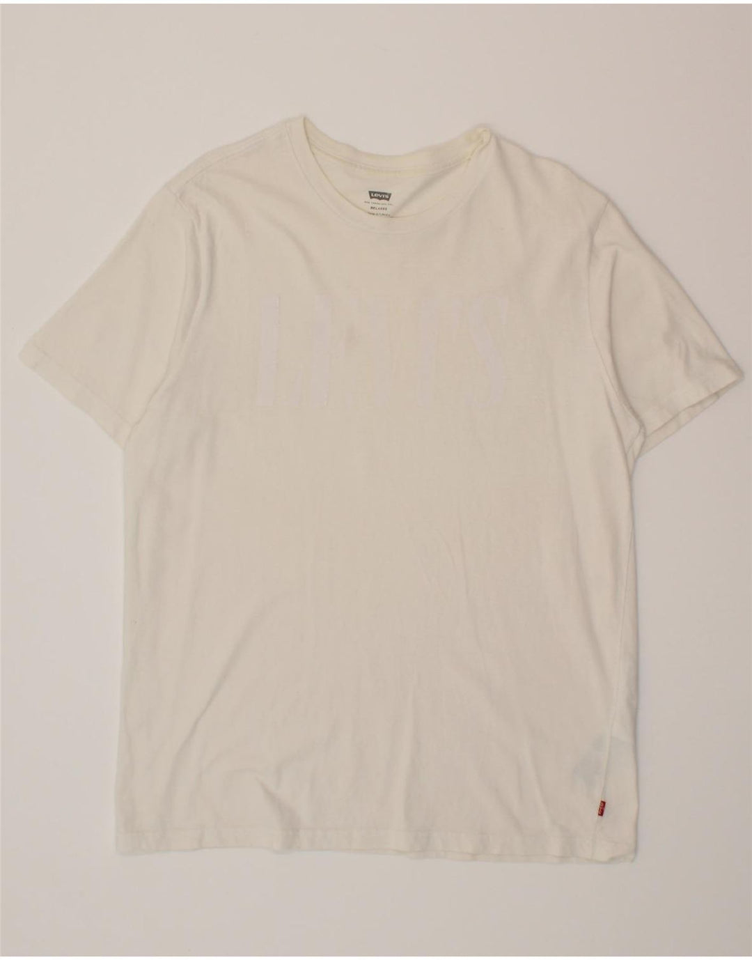 LEVI'S Mens Graphic T-Shirt Top Medium Off White Cotton Vintage Levi's and Second-Hand Levi's from Messina Hembry 