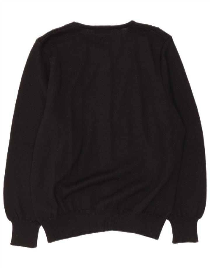 Vintage mujer Cardigan suéter Reino Unido 14 lana virgen negra mediana