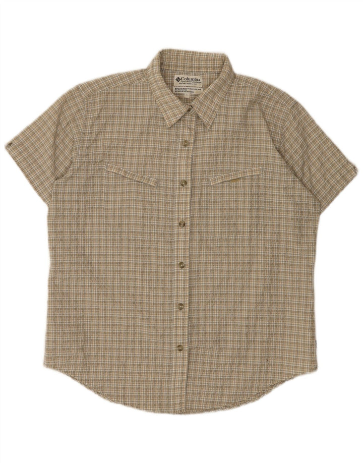 COLUMBIA Camisa de manga corta para mujer UK 46 Large Beige Check Poliéster