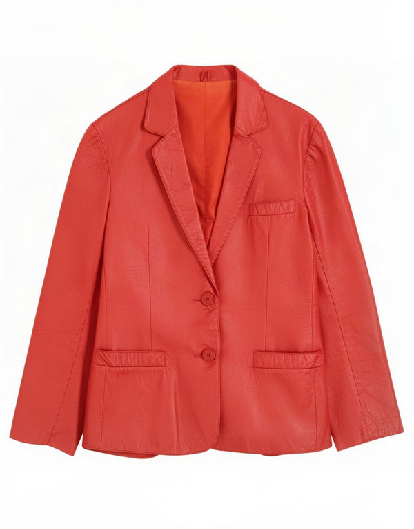 Vintage mujer 2 botones cuero Blazer chaqueta Reino Unido 12 rojo medio