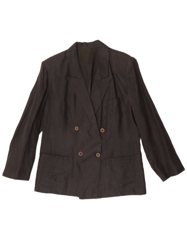Vintage mujer chaqueta blazer de doble pecho IT 48 XL lino gris