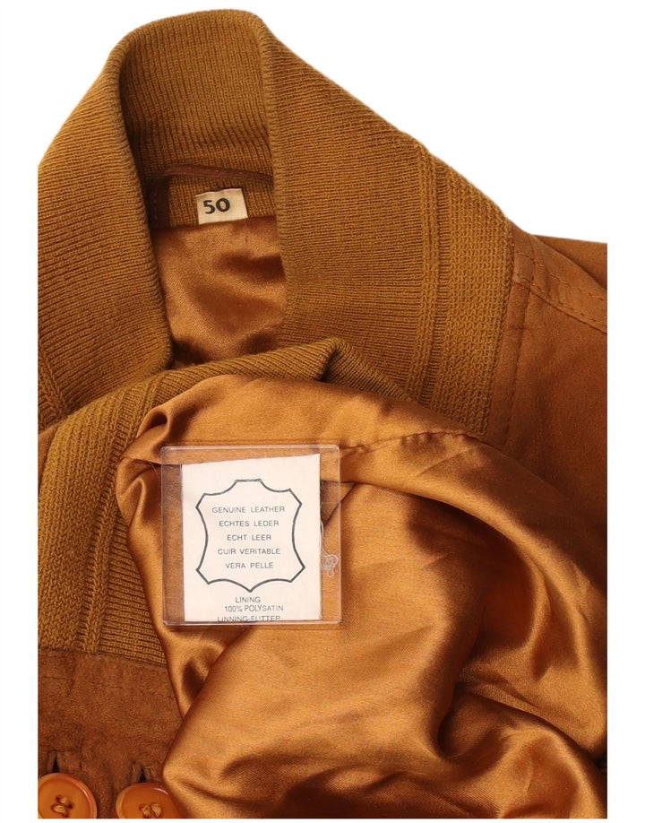 Vintage hombres ante bomber chaqueta IT 50 cuero beige grande