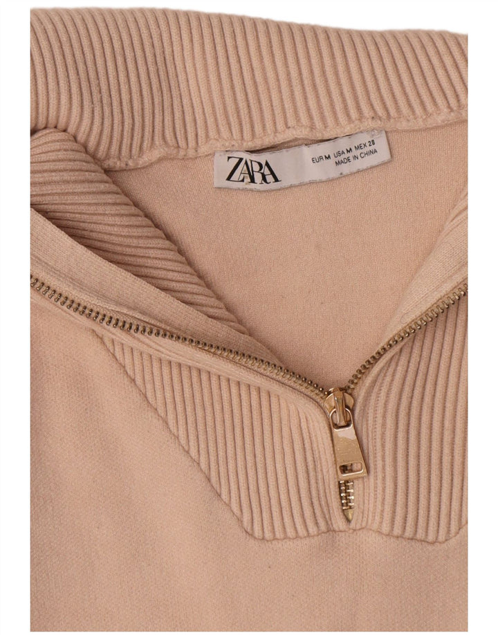 Zara Jersey extragrande con cuello y cremallera para mujer, talla 44, viscosa beige mediana