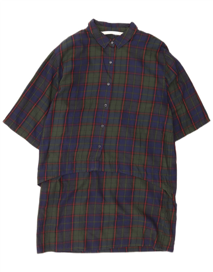 Zara Vestido camisero de manga 3/4 para mujer UK 46 Large Azul marino Cuadros