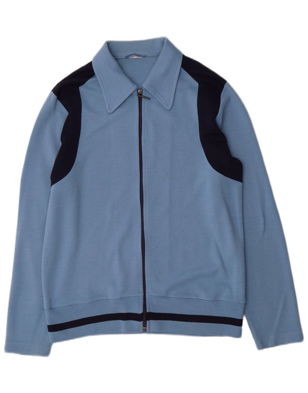 Vintage hombres chándal top chaqueta medio azul colorblock