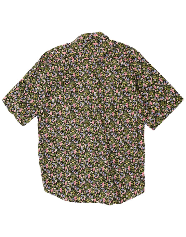 Daniel Dodd Camisa de manga corta para hombre con estampado floral verde grande