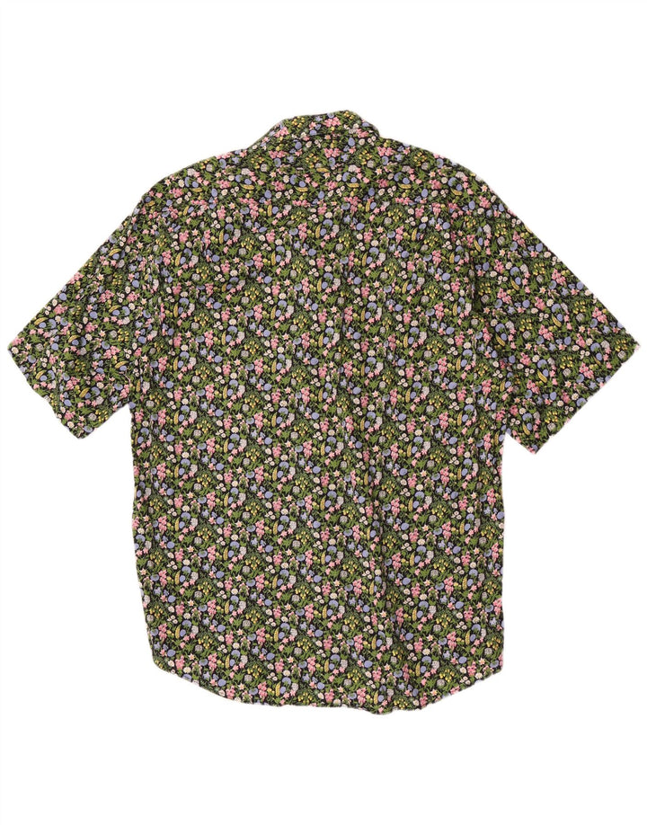Daniel Dodd Camisa de manga corta para hombre con estampado floral verde grande