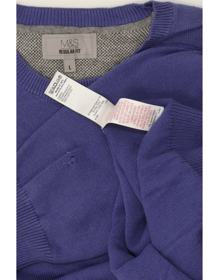 Marks & Spencer Suéter tipo jersey con cuello redondo y corte regular para hombre, talla grande, color morado