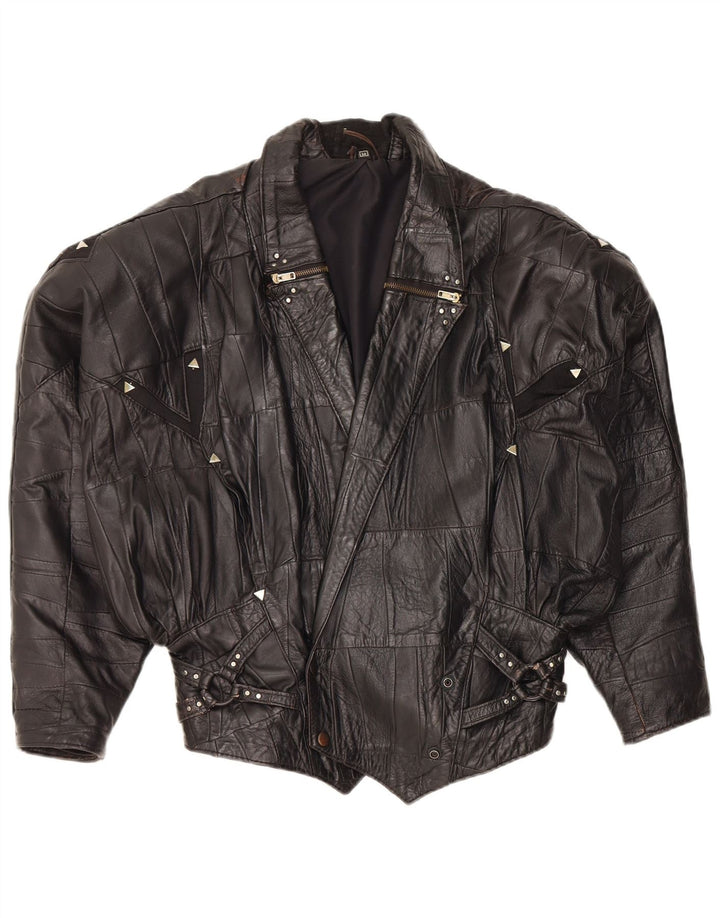 Vintage mujer bombardero chaqueta de cuero Reino Unido 12 cuero negro medio