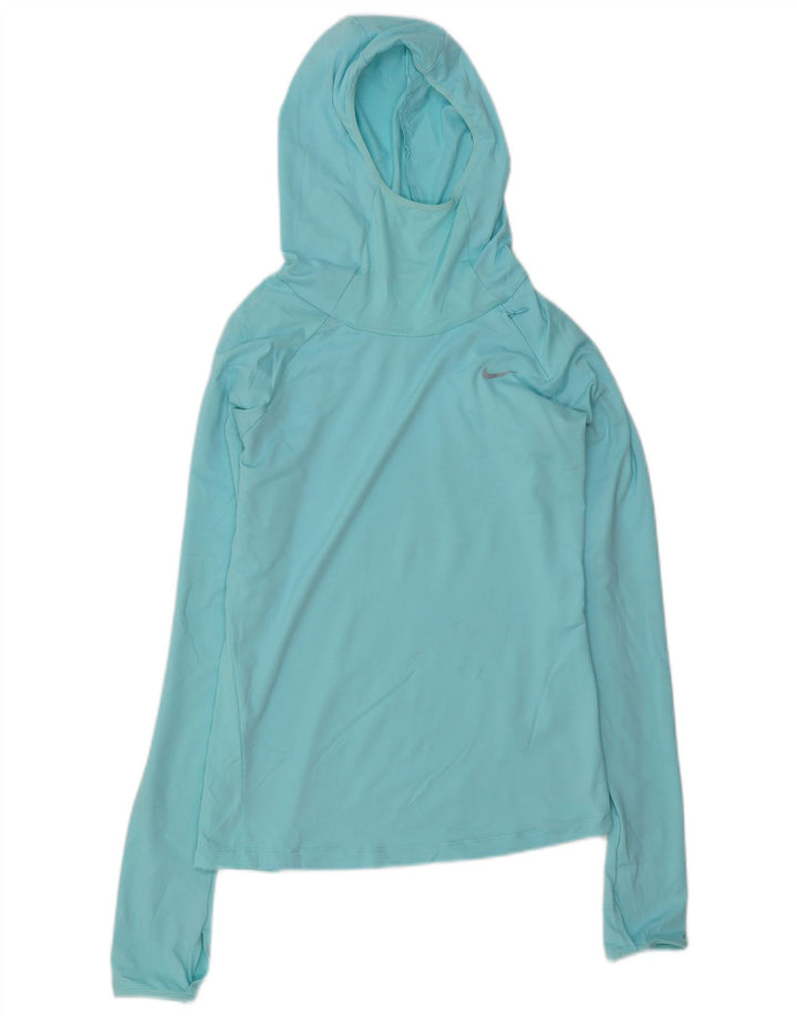 NIKE Camiseta con capucha Dri Fit para mujer, manga larga, UK 10, poliéster azul pequeño