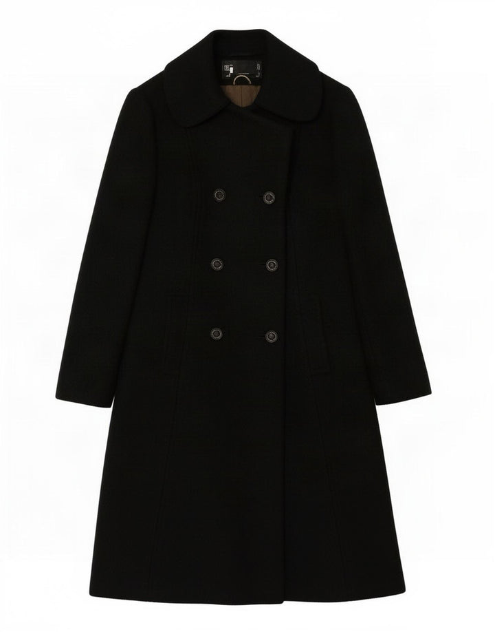 Vintage mujer doble pecho abrigo Reino Unido 18 XL lana negra