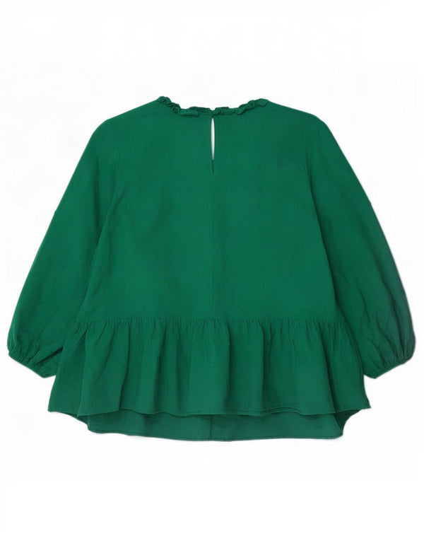 Zara Mujer Blusa Manga Larga Top UK 40 XL Algodón Manchado Verde