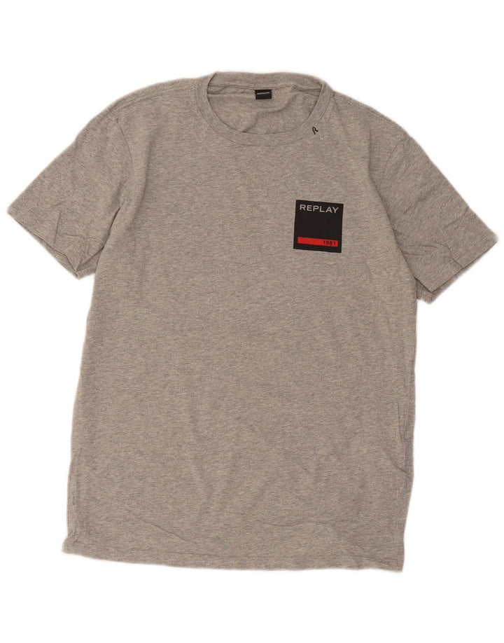 Replay Camiseta para hombre Top grande de algodón moteado gris