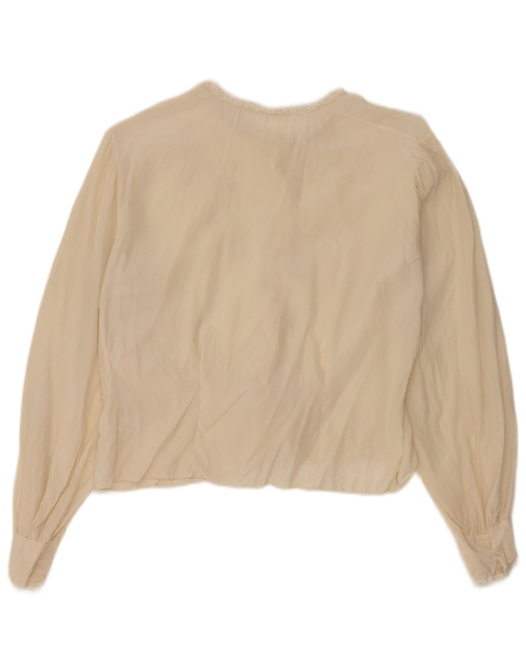 Vintage mujer crop camisa blusa Reino Unido 12 Medio Beige