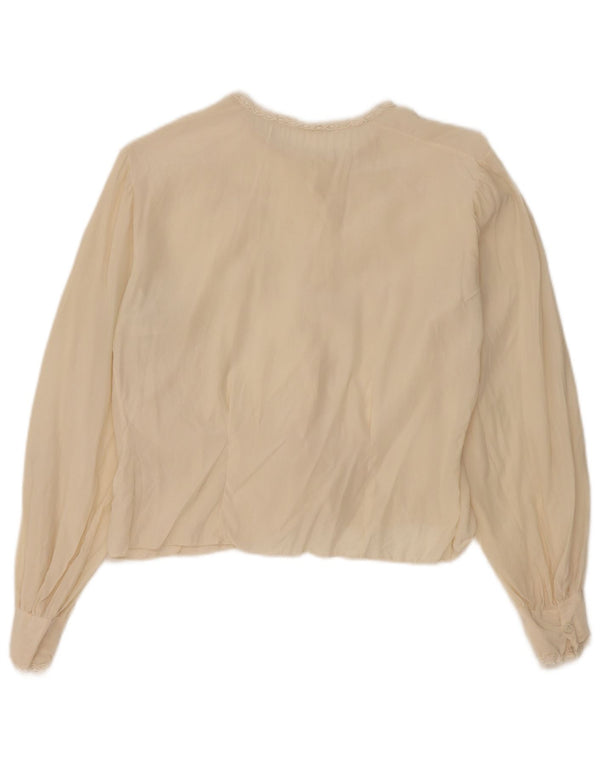 Vintage mujer crop camisa blusa Reino Unido 12 Medio Beige