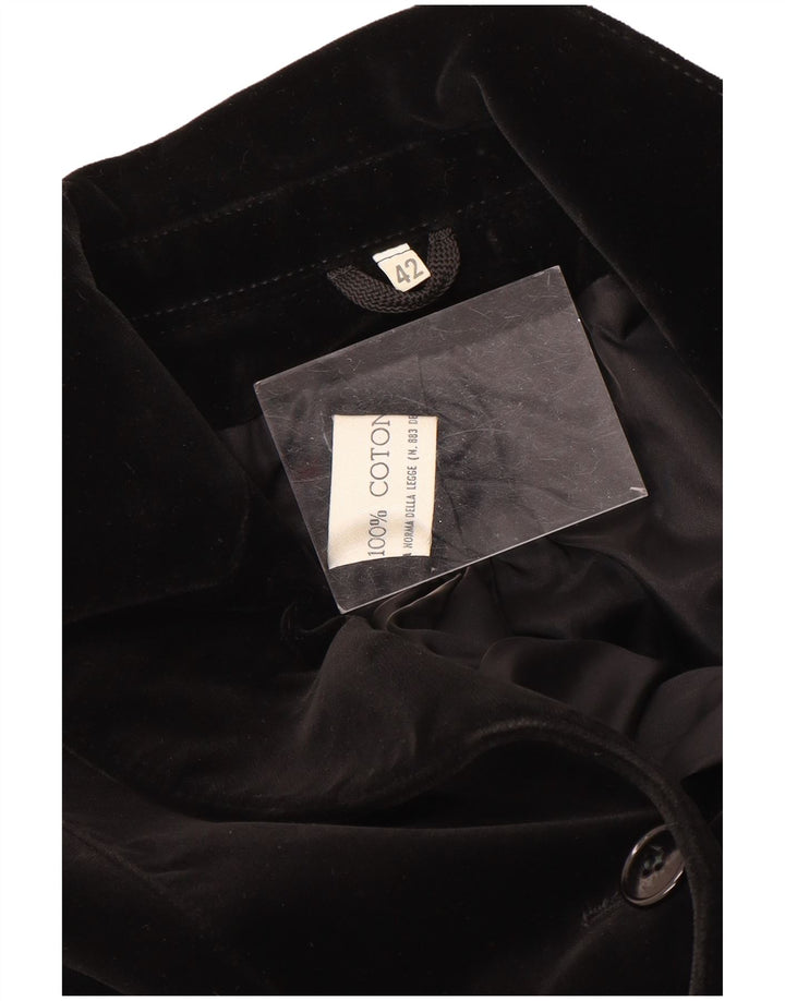 Vintage mujer 5 botones terciopelo Blazer chaqueta IT 42 algodón negro medio