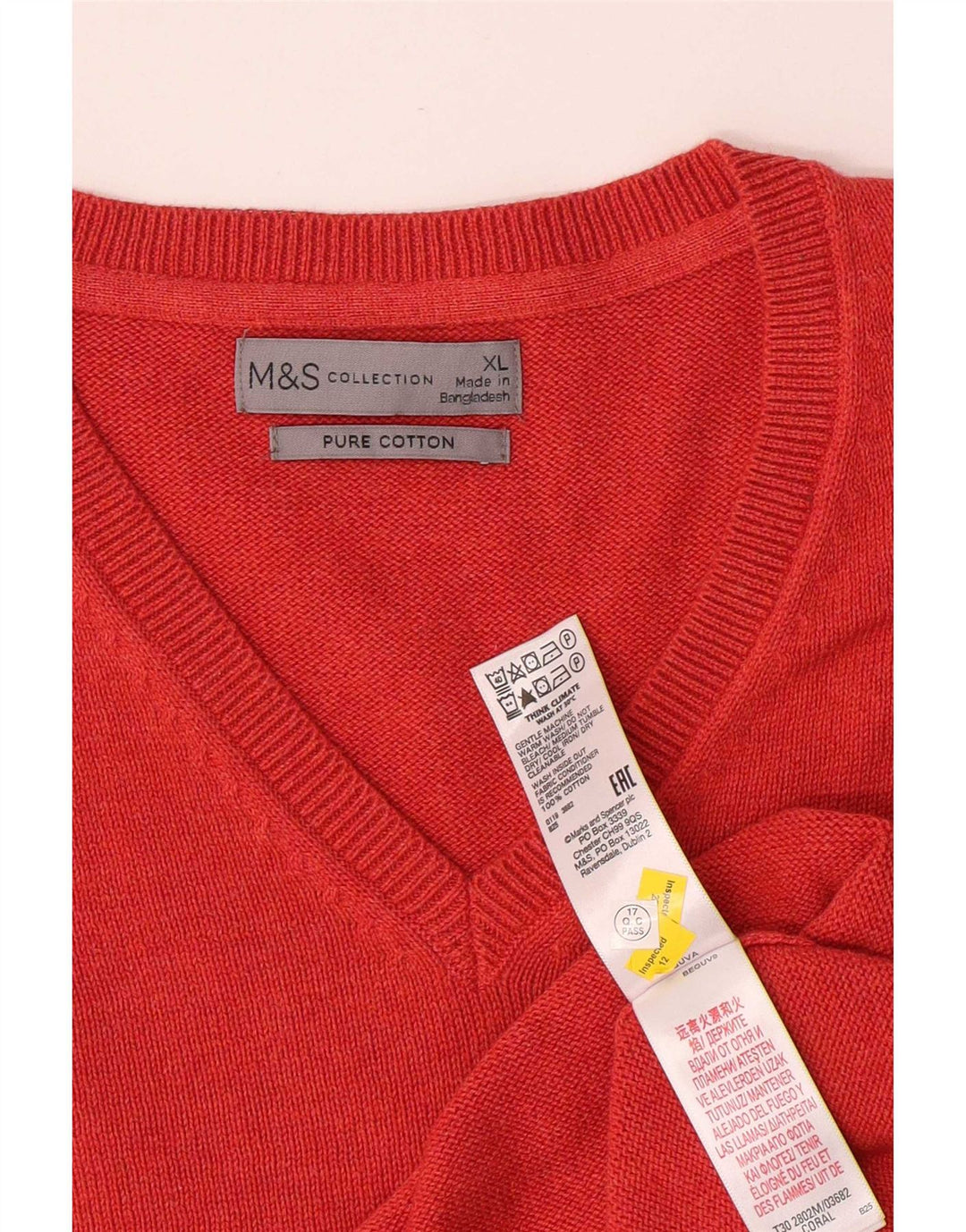 Marks & Spencer Jersey con cuello en V para hombre XL Algodón rojo