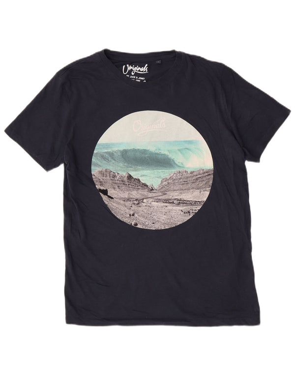 Jack & Jones Hombre Regular Graphic Camiseta Top Medium Navy Blue Nature