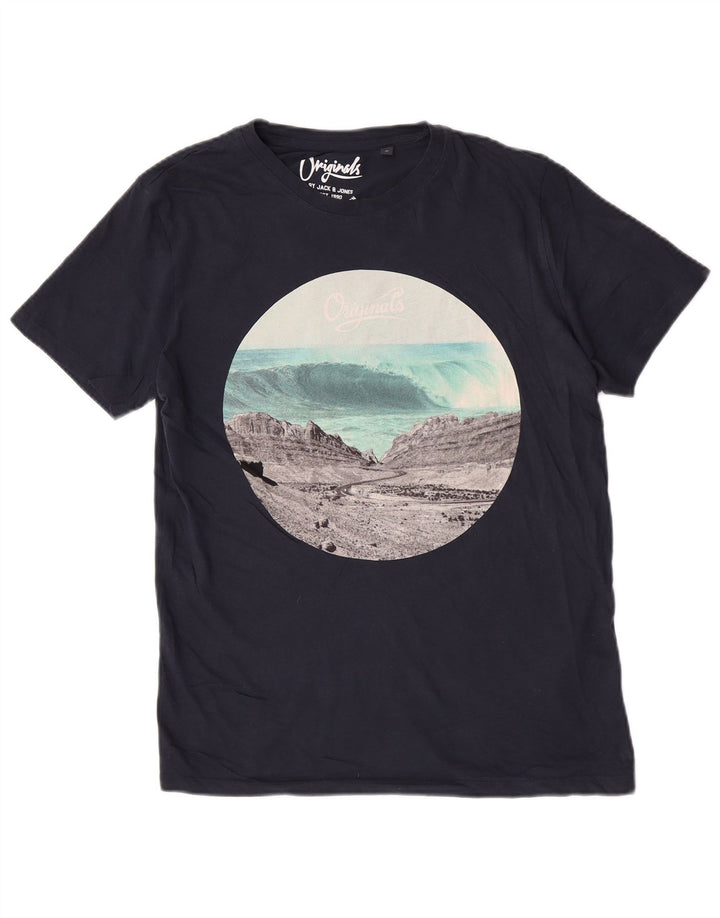 Jack & Jones Hombre Regular Graphic Camiseta Top Medium Navy Blue Nature