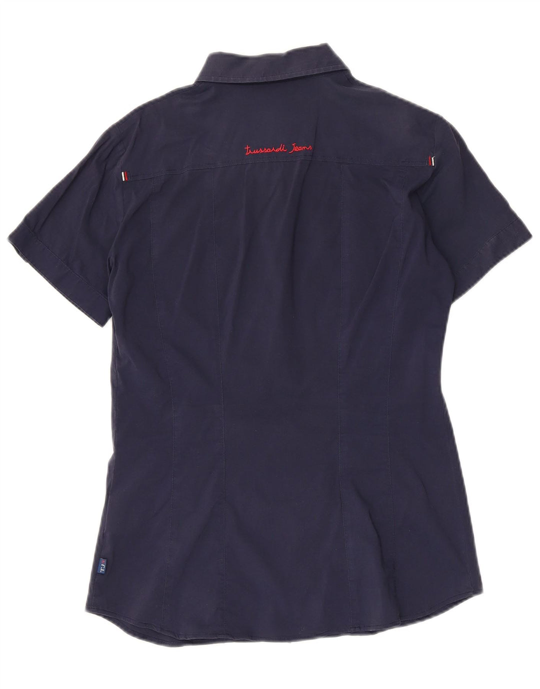 TRUSSARDI JEANS Camisa de manga corta para mujer UK 40 Medium Azul marino Algodón