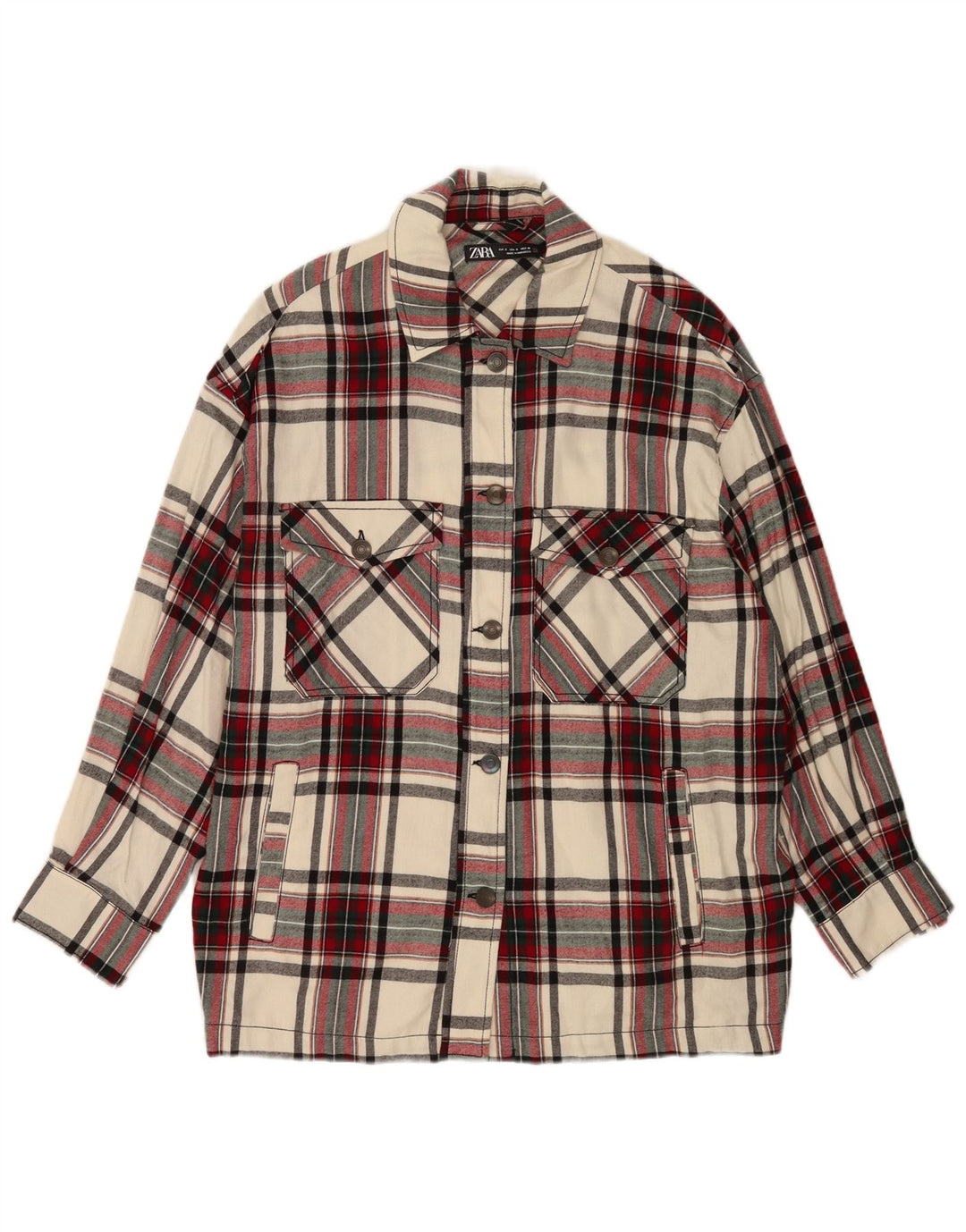 Zara Mujer Chaqueta Utilitaria Extragrande UK 10 Small Multicolor Check