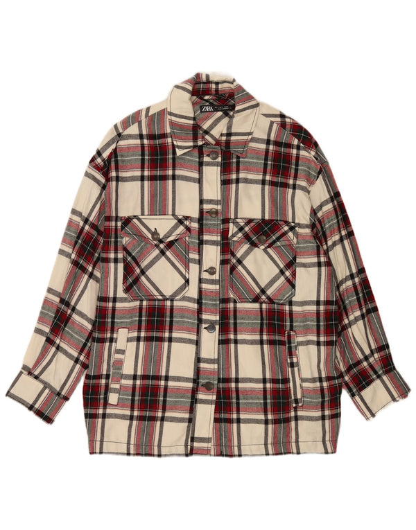 Zara Mujer Chaqueta Utilitaria Extragrande UK 10 Small Multicolor Check