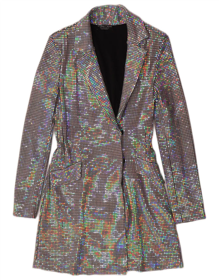 Bershka Chaqueta Blazer Larga para Mujer UK 42 Mediana Poliamida Multicolor