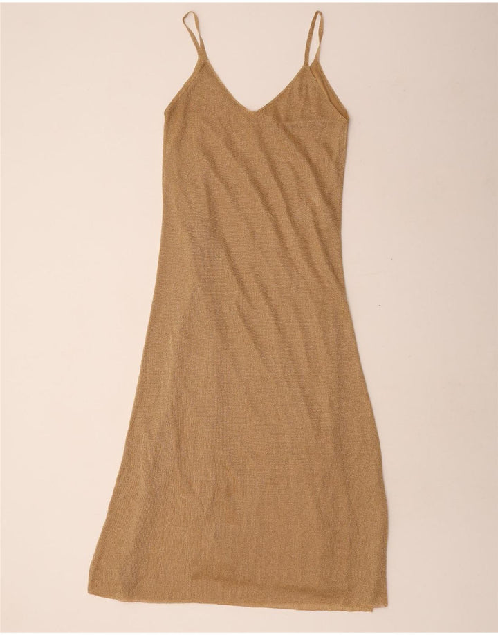 Zara Vestido lencero para mujer UK 40 Poliéster dorado medio