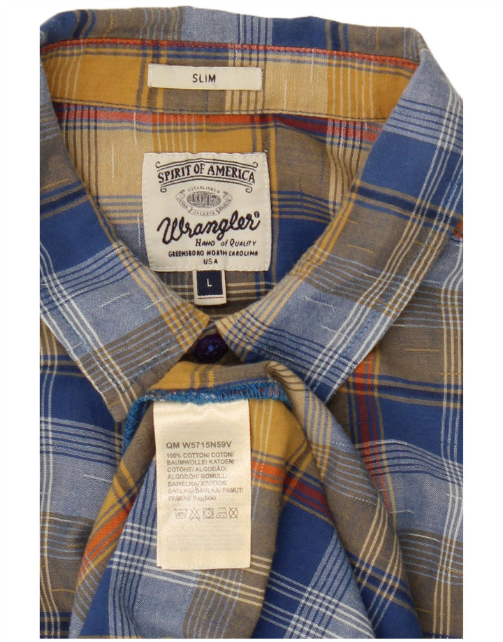 Wrangler Camisa ajustada de manga corta para hombre de algodón a cuadros azules grandes