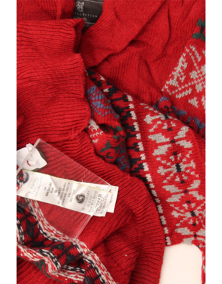 Marks & Spencer Suéter tipo jersey con cuello chal para hombre, color rojo medio, Fair Isle