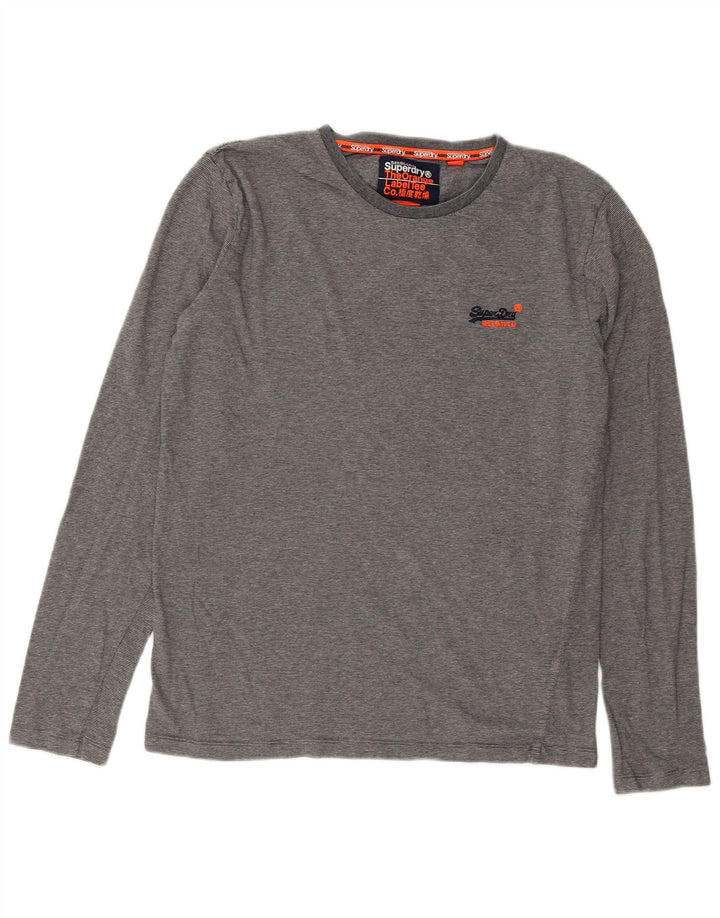 Camiseta Superdry para hombre de manga larga de algodón a rayas en gris medio