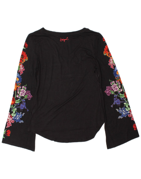 Desigual Mujer Top Manga Larga Reino Unido 10 Pequeño Negro Floral
