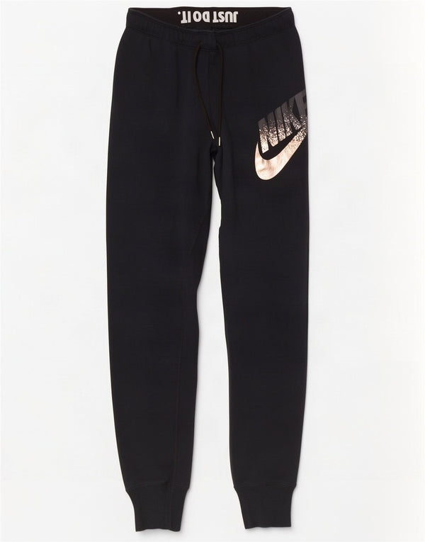 Nike Mujer Graphic Chándal Pantalones Joggers UK 8 Pequeño Algodón Negro